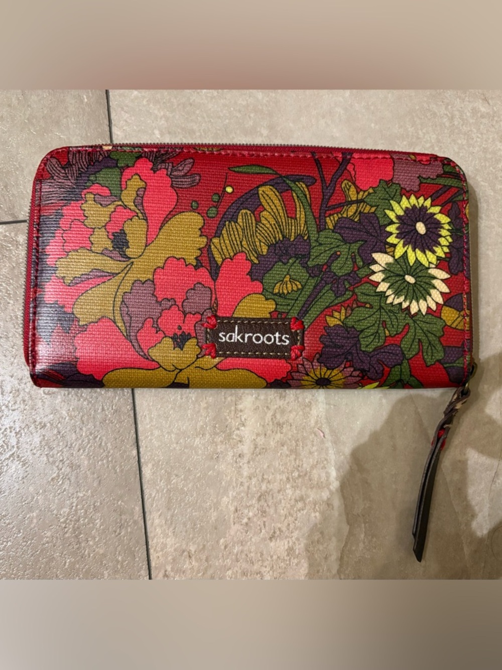 Sakroots Red Multi-Color Floral Zip Wallet